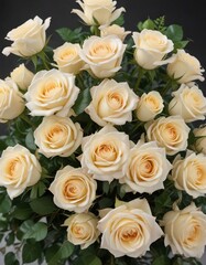 Delicate cream-colored roses arranged in a loose bouquet, feminine, antique, arrangement