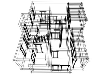 architectural drawing of a house vector  3d  illustration
