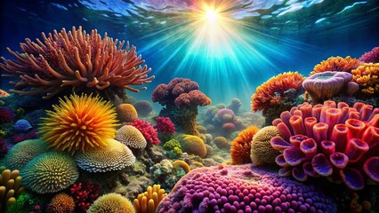Stunning Close-Up Underwater Photography: Vibrant Coral Reef, Aquatic Life, Ocean Depths