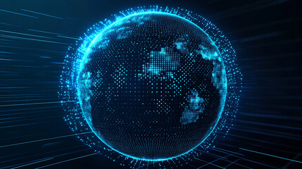 Digital globe with glowing blue connections representing global networking and technology advancements