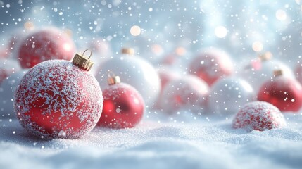 Fototapeta premium abstract christmas background with snowflakes and red and white balls