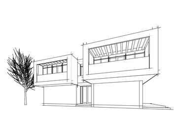 house building sketch architectural 3d illustration
