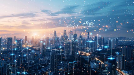 Fototapeta premium Futuristic City Powered by AI-Driven Smart Infrastructure and Sustainable Solutions