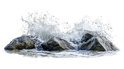 Ocean waves crashing on rocks, transparent background