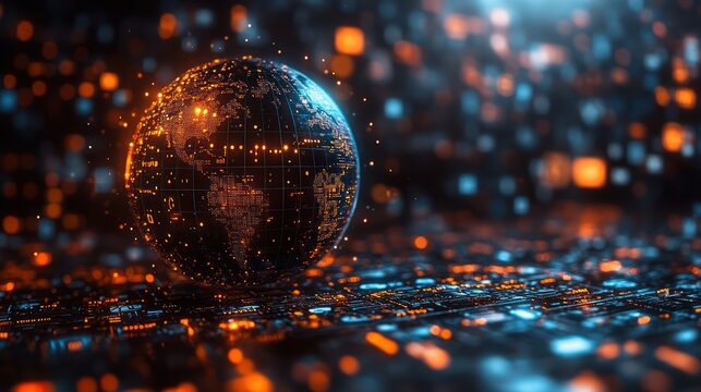 Digital Globe on Circuit Board: Global Network and Technology