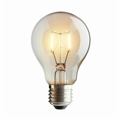 Classic led light bulb is illuminated, showcasing its energy efficient design