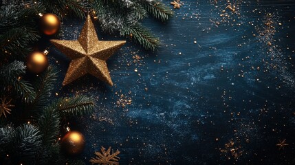 christmas background festive decoration on rustic wooden background top view with copy space