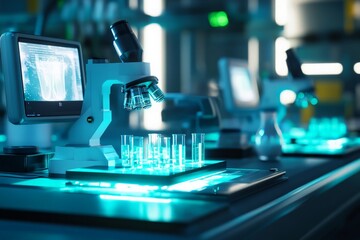 Scientific research action in modern laboratory high-tech environment analyzing samples innovative research concepts