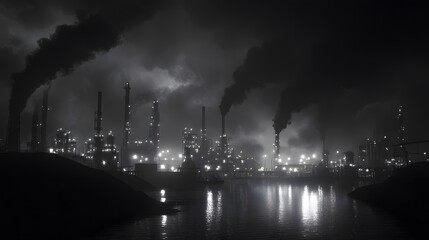 Obraz premium Refinery Lights Shining Brightly Against the Dark Night Sky