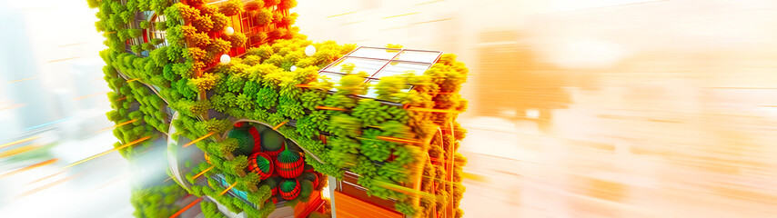 Fototapeta premium PM 2.5 Air Pollution Control: Climate Impact Solutions, Protection Through Monitoring and Awareness. Futuristic Eco-Friendly Skyscraper with Green Walls for Urban Life