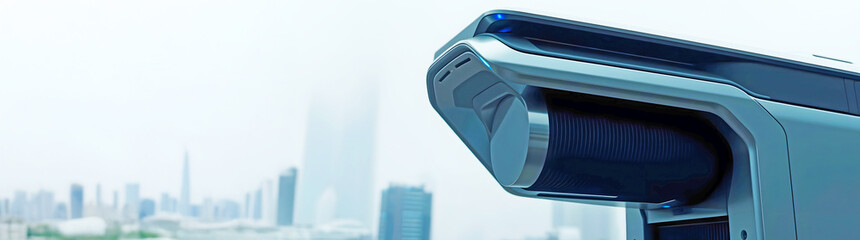 PM 2.5 Air Pollution Control: Climate Impact Solutions, Protection Through Monitoring and Awareness. Close-Up of Innovative Air Filtration System in Futuristic Design