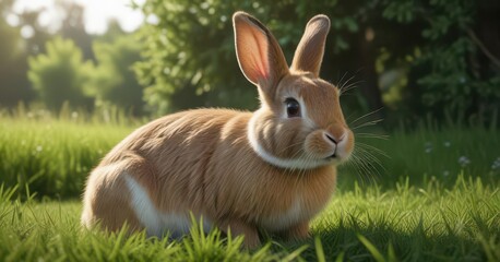 Bunny rabbit sitting on grass with twitching nose, bunny,  nature