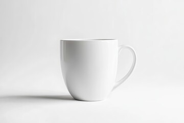 Obraz premium A white ceramic coffee mug featuring a handle is placed on a white surface