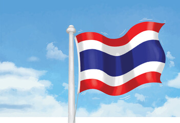 The flag of Thailand  Asian country flag on flagpole. Vector