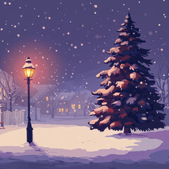 winter landscape with christmas tree and snow