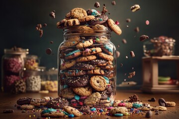 A Glass Jar Overflowing With Assorted Delicious Cookies