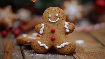 Festive Gingerbread Man Cookie in Side View, Ready for Christmas