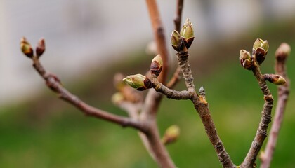 마른 나뭇가지에 맺히지 못한 시든 꽃봉오리
