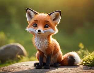 Fototapeta premium closeup shot of beautiful 3d fox cartoon character blurry background in the forest nature concept wildlife 
