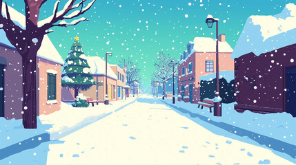 winter landscape in the city snowing street