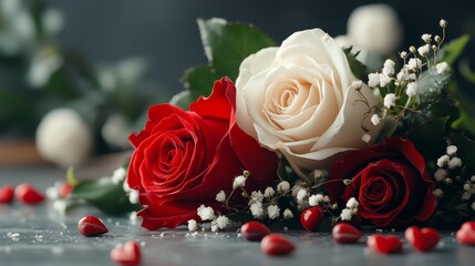 Romantic Red and White Roses