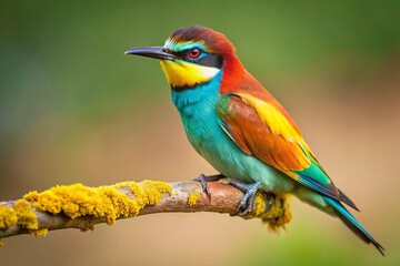 Fototapeta premium European Bee-eater Close-Up: Vibrant Migratory Bird Perched on Branch