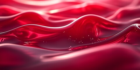 Obraz premium Abstract red liquid flowing in waves, close-up view.