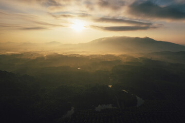 Aerial view of beautiful sunrise landscape in hainan island,China