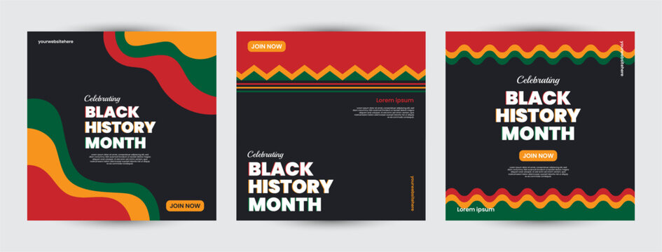 Collection of Black history month design for social media posts, greeting card, cover, sale promotion templates. Celebrating black history month