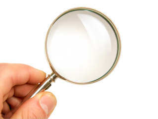 Hand holding magnifying glass png