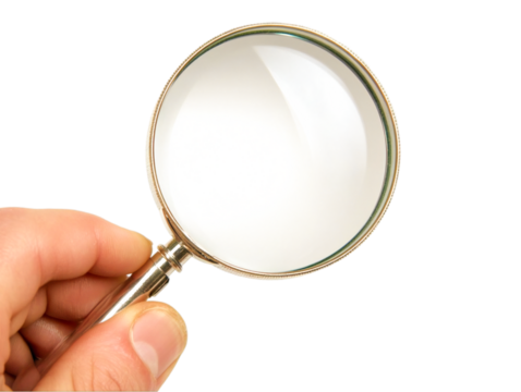 Hand holding magnifying glass png
