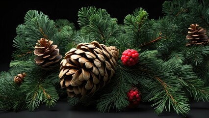 Fototapeta premium A festive arrangement featuring green pine branches