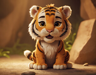 closeup shot of beautiful 3d tiger cartoon character blurry background in the forest nature concept wildlife 