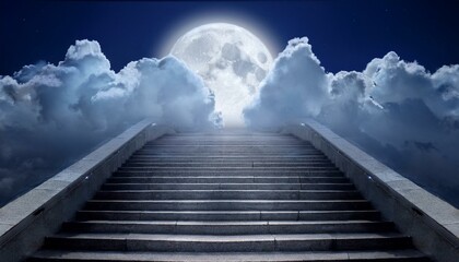 달빛에 반사되는 구름이 거대한 계단처럼 하늘로 이어져 끝없이 펼쳐진 장면