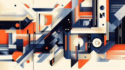 Obraz premium Abstract Geometric Composition Featuring Bold Red, Blue, and Cream Colors with Dynamic Shapes and Lines for Modern Design Aesthetics