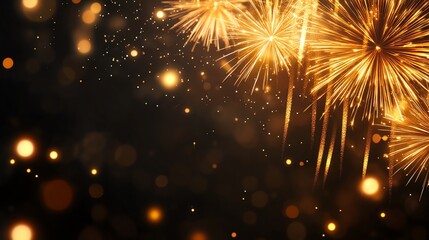 Golden fireworks light up night sky celebration