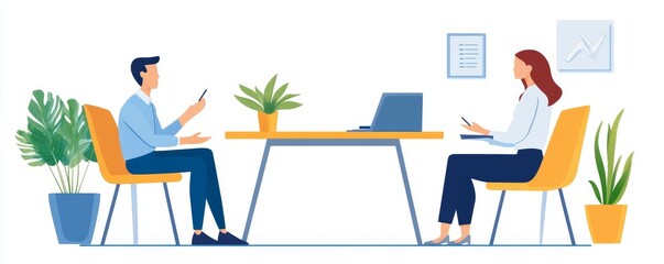 interviewer on the table asking question applicant in the office, Generative AI