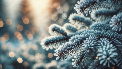 Winter branch covered with snow