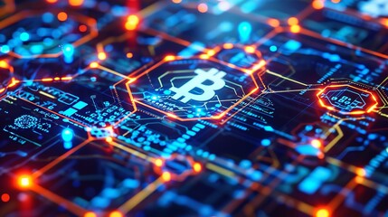 Glowing Blockchain Network with Interconnected Nodes Representing Secure Data Transfers
