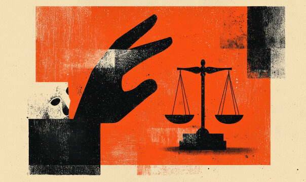 Compelling Graphic Illustration Highlighting Justice and Social Equality Through Symbolic Use of Balancing Scales