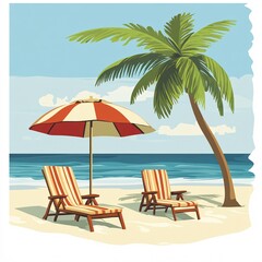 Obraz premium chairs and umbrella on the beach