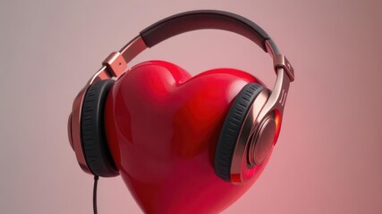 A red heart wearing stylish headphones, vibrant and playful, cute, vector
