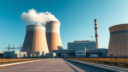 Obraz premium Atomic Power Plant Cooling Tower Chimney Boiler House - Stunning AI Photo