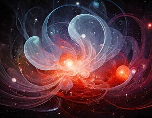 swirling mist and glowing spheres, digital watercolor digital artwork design