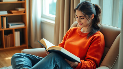 Girl Relaxing on Couch with a Book