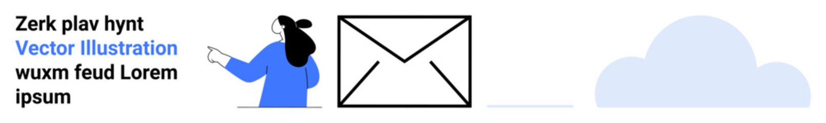 Person pointing at a large envelope icon, indicating email or communication. Text on the left, cloud on the right. Ideal for email marketing, newsletters, communication platforms, business