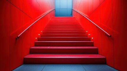 Obraz premium red stairs outside the building stairs leading into the stadium stairs being ascended by some individual