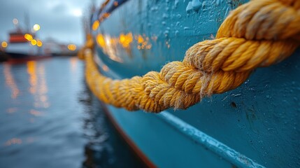 Fototapeta premium ship anchored in the harbor the ropes of a ship that is moore