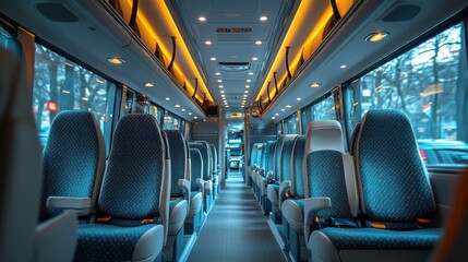Obraz premium the bus s cabin seats within the vehicle empty seats in the bus cabin car sea