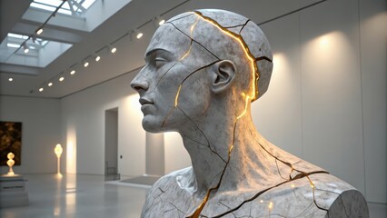 Obraz premium Surreal Marble Statue of Human Figure in Art Gallery